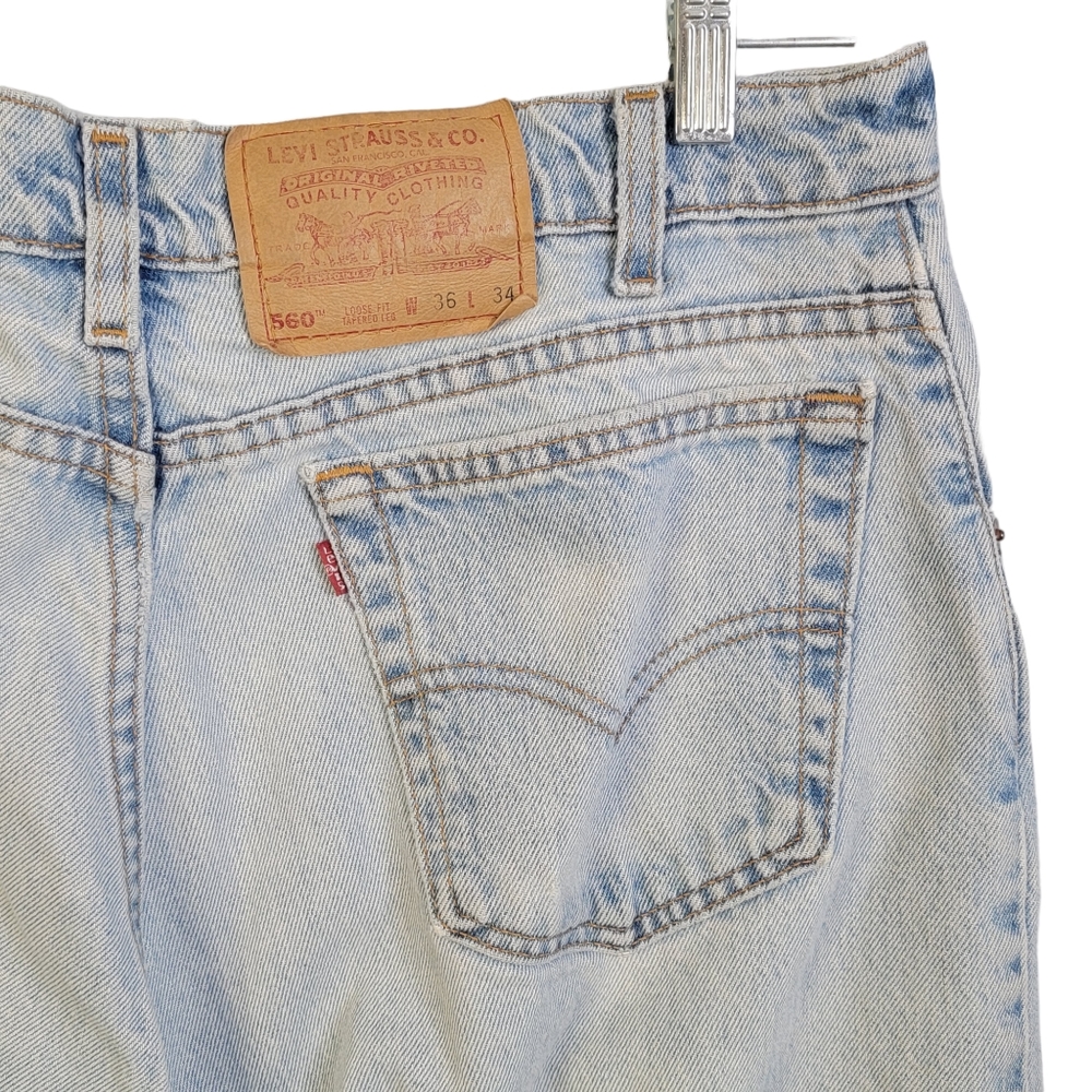 Levi's 560 Vintage 90's Light Wash Hashed Distressed Denim Jeans Men's 36x34 - Picture 7 of 15